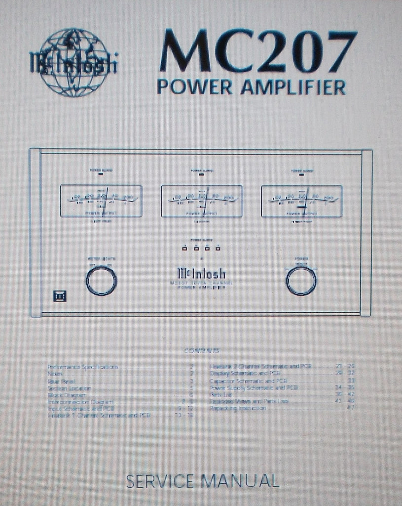 McINTOSH MC207 SEVEN CHANNEL POWER AMP SERVICE MANUAL INC SCHEMS AND PARTS LIST 47 PAGES PLUS ADDENDUM ENG