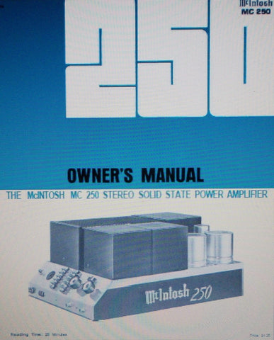 McINTOSH MC250 STEREO SOLID STATE POWER AMP OWNER'S MANUAL INC CONN DIAG AND BLK DIAG 12 PAGES ENG