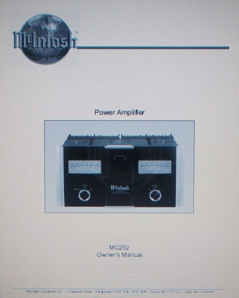 McINTOSH MC252 STEREO POWER AMP OWNER'S MANUAL INC INSTALL DIAG CONN DIAGS AND BLK DIAGS 24 PAGES ENG