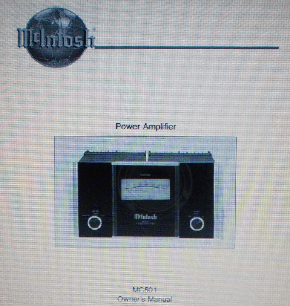 McINTOSH MC501 POWER AMP OWNER'S MANUAL INC INSTALL DIAG CONN DIAGS AND BLK DIAGS 20 PAGES ENG