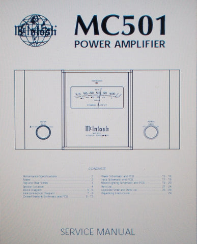 McINTOSH MC501 POWER AMP SERVICE MANUAL INC SCHEMS AND PARTS LIST 18 PAGES ENG