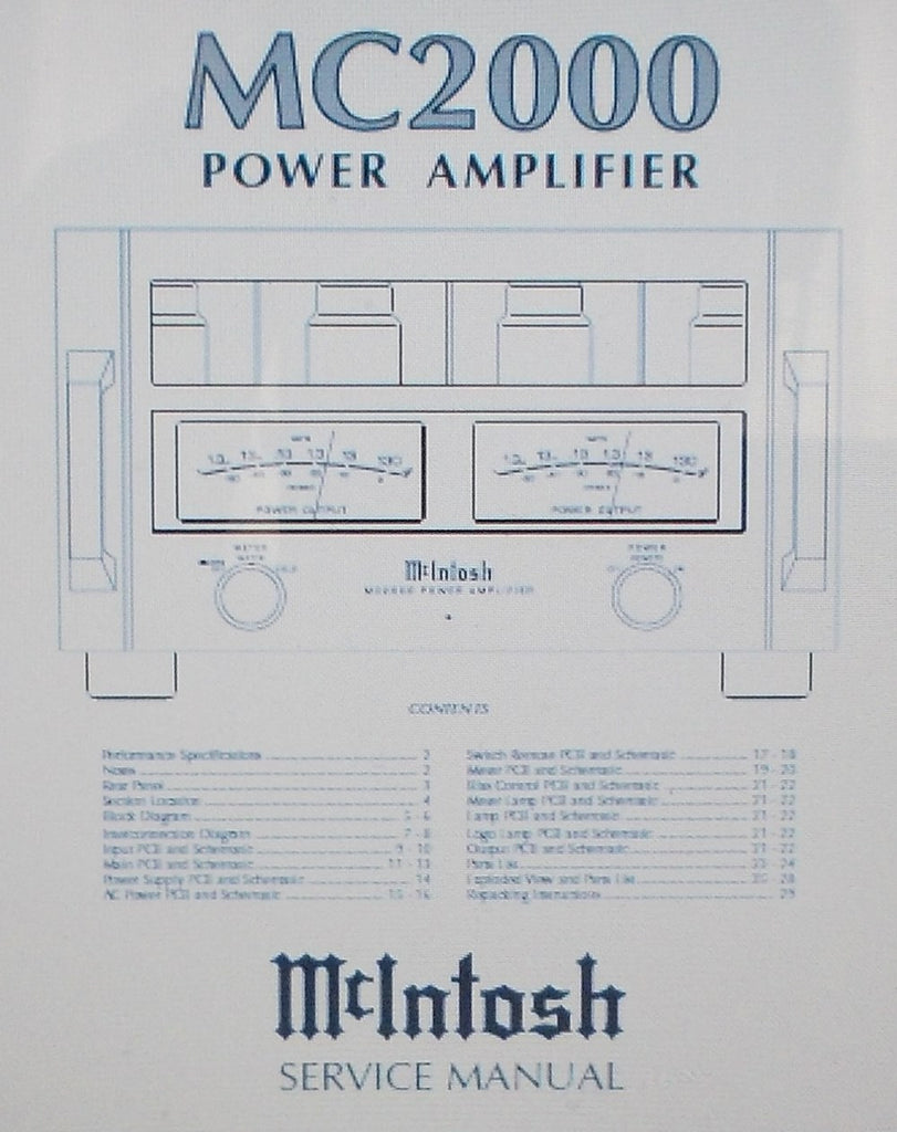 McINTOSH MC2000 POWER AMP SERVICE MANUAL INC SCHEMS AND PARTS LIST 18 PAGES ENG