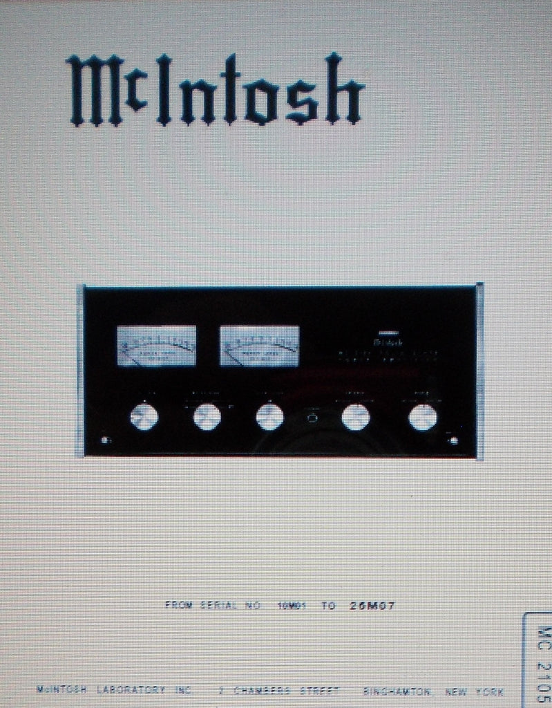 McINTOSH MC2105 SOLID STATE STEREO POWER AMP SERVICE INFORMATION INC SCHEMS AND PARTS LIST 13 PAGES ENG