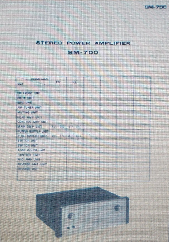 PIONEER SM-700 STEREO POWER AMP SCHEM DIAGS 4 PAGES ENG
