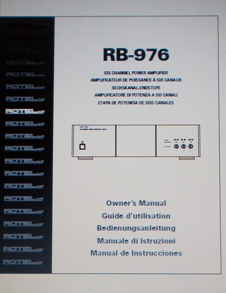 ROTEL RB-976 SIX CHANNEL POWER AMP OWNER'S MANUAL INC CONN DIAGS AND TRSHOOT GUIDE 30 PAGES ENG FRANC DEUT MULTI