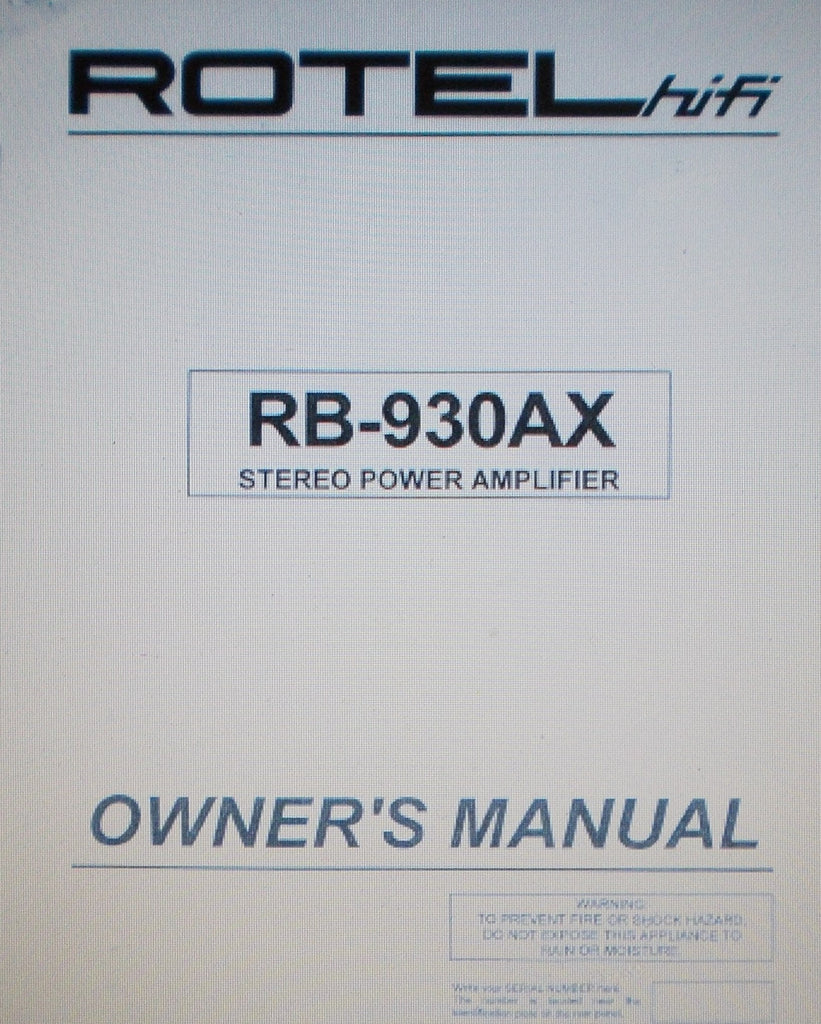 ROTEL RB-930AX STEREO POWER AMP OWNER'S MANUAL INC CONN DIAGS 7 PAGES ENG