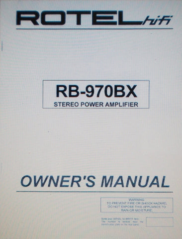 ROTEL RB-970BX STEREO POWER AMP OWNER'S MANUAL INC CONN DIAGS 7 PAGES ENG