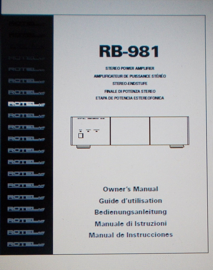 ROTEL RB-981 STEREO POWER AMP OWNER'S MANUAL INC CONN DIAGS AND TRSHOOT GUIDE 30 PAGES ENG FRANC DEUT MULTI