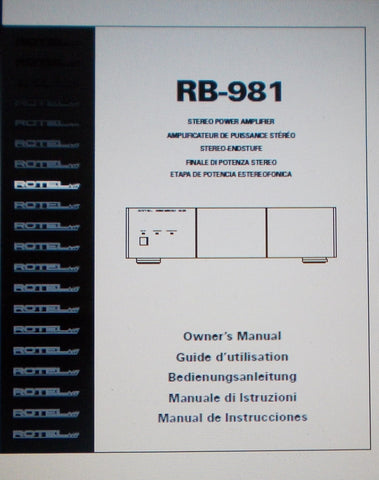 ROTEL RB-981 STEREO POWER AMP OWNER'S MANUAL INC CONN DIAGS AND TRSHOOT GUIDE 30 PAGES ENG FRANC DEUT MULTI