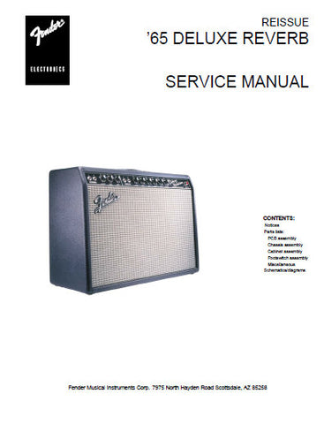 FENDER '65 DELUXE REVERB RE ISSUE AMPLIFIER SERVICE MANUAL INC SCHEM DIAGS AND PARTS LIST 7 PAGES ENG