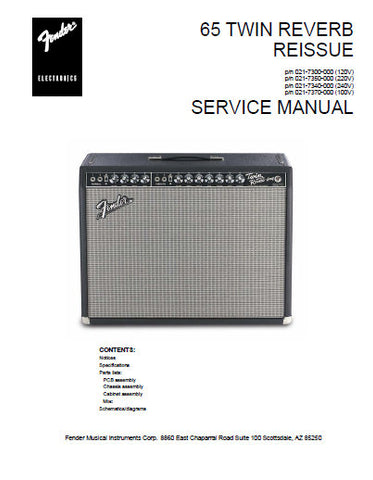 FENDER '65 TWIN REVERB REISSUE AMPLIFIER SERVICE MANUAL INC SCHEM DIAGS AND PARTS LIST 9 PAGES ENG