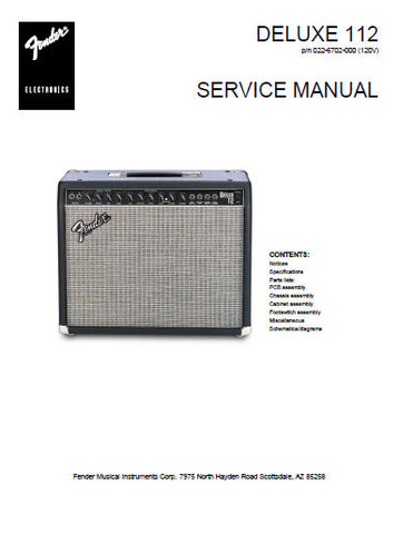 FENDER DELUXE 112 AMPLIFIER SERVICE MANUAL INC PCB SCHEM DIAG AND PARTS LIST 8 PAGES ENG