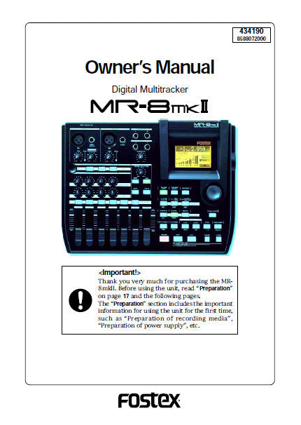 FOSTEX MR-8MKII DIGITAL MULTITRACKER OWNER'S MANUAL INC BLK DIAG 154 PAGES ENG