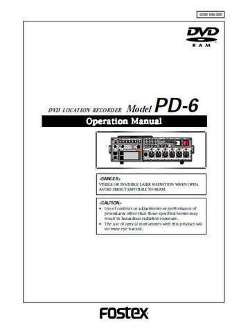 FOSTEX PD-6 DVD LOCATION RECORDER OWNER'S MANUAL 150 PAGES ENG