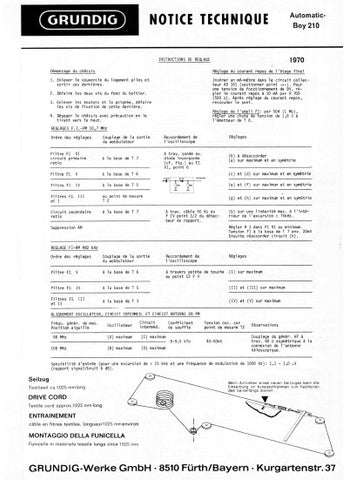 GRUNDIG AUTOMATIC BOY 210 RADIO NOTICE TECHNIQUE INSTRUCTIONS DE REGLAGE INC PCBS AND SCHEM DIAG 7 PAGES FRANC