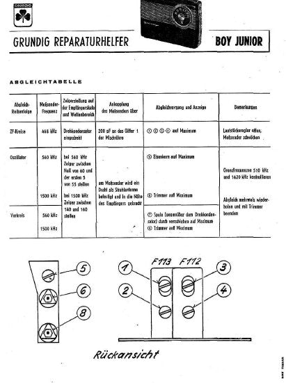 GRUNDIG BOY JUNIOR RADIO REPARATURHELFER MIT SCHALTPLANS 3 SEITE DEUT