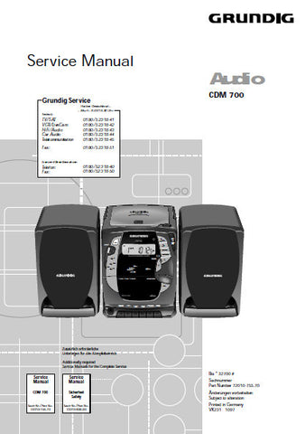 GRUNDIG CDM700 CD CASSETTE PLL SYNTHESIZER TUNER SYSTEM SERVICE MANUAL INC BLK DIAG PCBS SCHEM DIAGS AND PARTS LIST 24 PAGES ENG DEUT