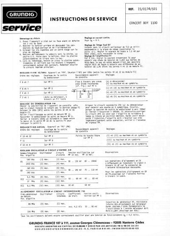 GRUNDIG CONCERT BOY 1100 INSTRUCTIONS DE SERVICE INC PCBS AND SCHEM DIAG 4 PAGES FRANC