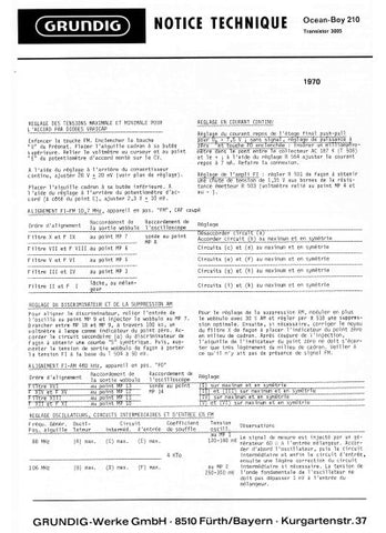 GRUNDIG OCEAN BOY 210 RADIO NOTICE TECHNIQUE INC PCBS AND SCHEM DIAGS 9 PAGES FRANC