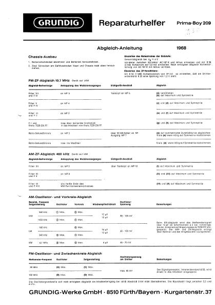 GRUNDIG PRIMA BOY 209 RADIO REPARATURHELFER INC PCBS AND SCHEM DIAG 4 SEITE DEUT