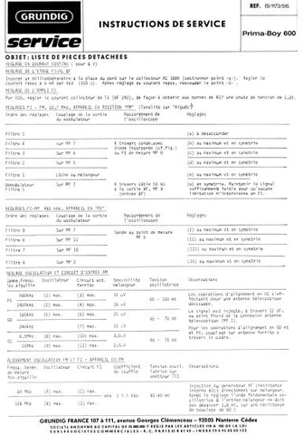 GRUNDIG PRIMA BOY 600 RADIO INSTRUCTIONS DE SERVICE INC PCB AND SCHEM DIAG 5 PAGES FRANC