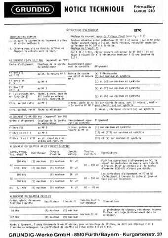 GRUNDIG PRIMA BOY LUXUS 210 RADIO NOTICE TECHNIQUE INC PCB AND SCHEM DIAG 3 PAGES FRANC