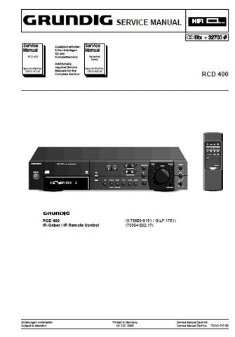 GRUNDIG RCD400 CD RADIO SERVICE MANUAL INC PCBS SCHEM DIAGS AND PARTS LIST 37 PAGES ENG