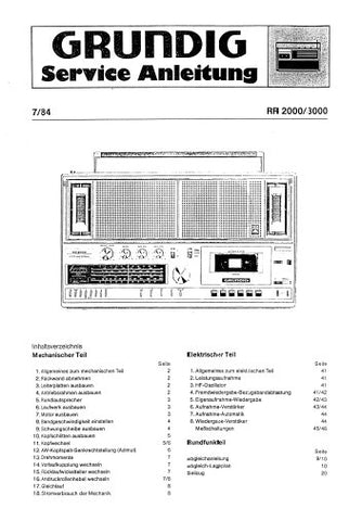 GRUNDIG RR2000 RR3000 STEREO RADIO CASSETTE RECORDER SERVICE MANUAL INC PCBS SCHEM DIAGS AND PARTS LIST 32 PAGES DEUT