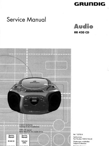 GRUNDIG RR420CD FM STEREO CD RADIO CASSETTE TAPE RECORDER SERVICE MANUAL INC PCBS SCHEM DIAGS AND PARTS LIST 58 PAGES ENG DEUT