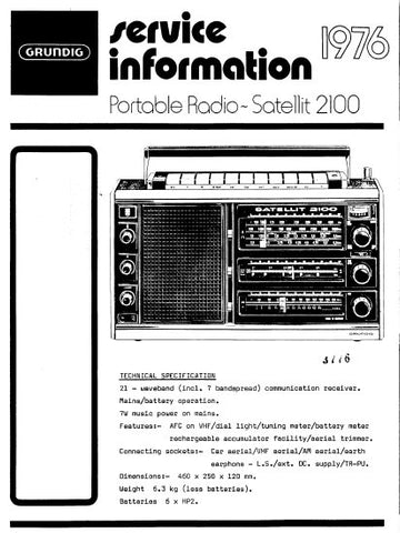 GRUNDIG SATELLIT 2100 PORTABLE RADIO SERVICE INFORMATION INC PCBS SCHEM DIAG AND PARTS LIST 24 PAGES ENG