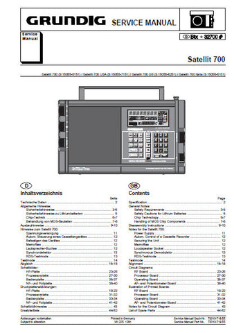 GRUNDIG SATELLIT 700 PORTABLE RADIO SERVICE MANUAL INC PCBS SCHEM DIAGS AND PARTS LIST 40 PAGES ENG DEUT