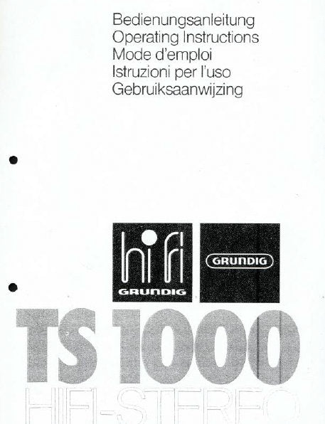 GRUNDIG TS1000 TONBANDGERATE BEDIENUNGSANLEITUNG 16 SEITE DEUTSCH