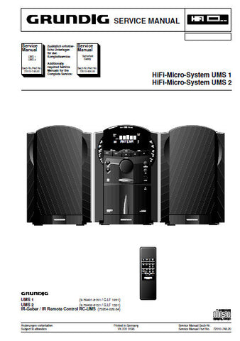 GRUNDIG UMS1 UMS2 HIFI MICRO SYSTEM SERVICE MANUAL INC PCBS SCHEM DIAGS AND PARTS LIST 54 PAGES ENG