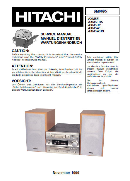 HITACHI AX-M5 MINI COMPONENT SYSTEM SERVICE MANUAL INC BLK DIAG PCBS SCHEM DIAGS AND PARTS LIST 40 PAGES ENG