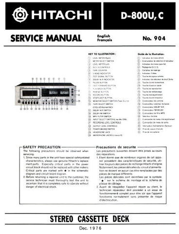 HITACHI D-800U,C STEREO CASSETTE TAPE DECK SERVICE MANUAL INC BLK DIAG PCBS SCHEM DIAG AND PARTS LIST 23 PAGES EN FRANC