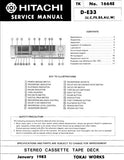 HITACHI D-E33 STEREO CASSETTE TAPE DECK SERVICE MANUAL INC PCBS SCHEM DIAG AND PARTS LIST 12 PAGES ENG