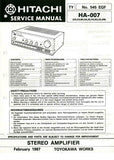 HITACHI HA-007 STEREO AMPLIFIER SERVICE MANUAL INC BLK DIAG PCBS SCHEM DIAG AND PARTS LIST 14 PAGES ENG
