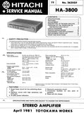 HITACHI HA-3800 STEREO INTEGRATED AMPLIFIER SERVICE MANUAL INC BLK DIAG PCBS SCHEM DIAG AND PARTS LIST 20 PAGES ENG