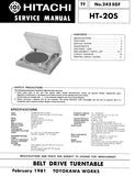 HITACHI HT-20S BELT DRIVE TURNTABLE SERVICE MANUAL INC PCBS SCHEM DIAG AND PARTS LIST 12 PAGES ENG