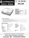 HITACHI HT-L70 DIRECT DRIVE AUTOMATIC TURNTABLE SERVICE MANUAL INC BLK DIAG PCBS SCHEM DIAG AND PARTS LIST 24 PAGES ENG