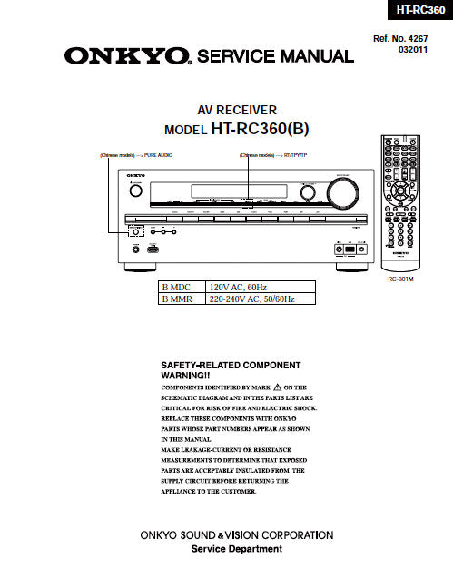 ONKYO HT-RC360 (B) AV RECEIVER SERVICE MANUAL INC BLK DIAGS PCBS SCHEM DIAGS AND PARTS LIST 136 PAGES ENG