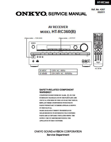 ONKYO HT-RC360 (B) AV RECEIVER SERVICE MANUAL INC BLK DIAGS PCBS SCHEM DIAGS AND PARTS LIST 136 PAGES ENG