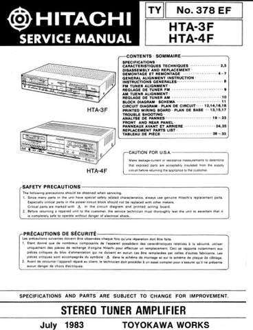 HITACHI HTA-3F HTA-4F STEREO TUNER AMPLIFIER SERVICE MANUAL INC BLK DIAG PCBS SCHEM DIAGS AND PARTS LIST 28 PAGES ENG