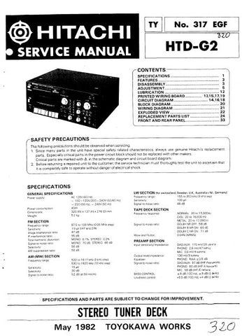 HITACHI HTD-G2 STEREO TUNER DECK SERVICE MANUAL INC BLK DIAG PCBS SCHEM DIAGS AND PARTS LIST 32 PAGES ENG