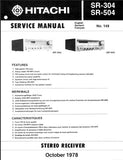 HITACHI SR-304 SR-504 STEREO RECEIVER SERVICE MANUAL INC BLK DIAG PCBS SCHEM DIAGS AND PARTS LIST 24 PAGES ENG DEUT FRANC