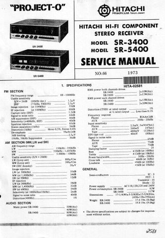 HITACHI SR-3400 SR-5400 STEREO RECEIVER SERVICE MANUAL INC PCBS SCHEM DIAG AND PARTS LIST 22 PAGES ENG