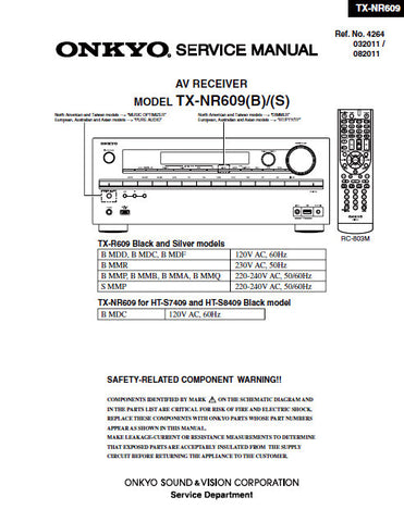 ONKYO TX-NR609(B) TX-NR609(S) AV RECEIVER SERVICE MANUAL INC BLK DIAG PCBS SCHEM DIAGS AND PARTS LIST 139 PAGES ENG