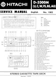 HITACHI D-3300M STEREO CASSETTE TAPE DECK SERVICE MANUAL INC BLK DIAG SCHEM DIAG PCBS TRSHOOT GUIDE AND PARTS LIST 57 PAGES ENG