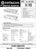 HITACHI HA-1800 HA-2800 STEREO INTEGRATED AMPLIFIER SERVICE MANUAL INC BLK DIAG PCBS SCHEM DIAG AND PARTS LIST 19 PAGES ENG DEUT FRANC