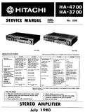 HITACHI HA-3700 HA-4700 STEREO INTEGRATED AMPLIFIER SERVICE MANUAL INC BLK DIAG PCBS SCHEM DIAGS AND PARTS LIST 27 PAGES ENG DEUT FRANC